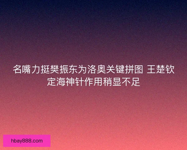 名嘴力挺樊振东为洛奥关键拼图 王楚钦定海神针作用稍显不足